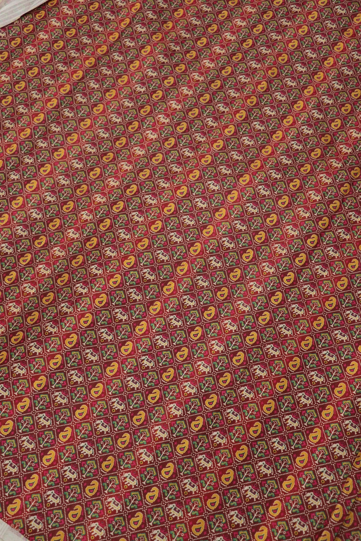 Mango & Elephant Printed  Patola Semi Rawsilk Fabric