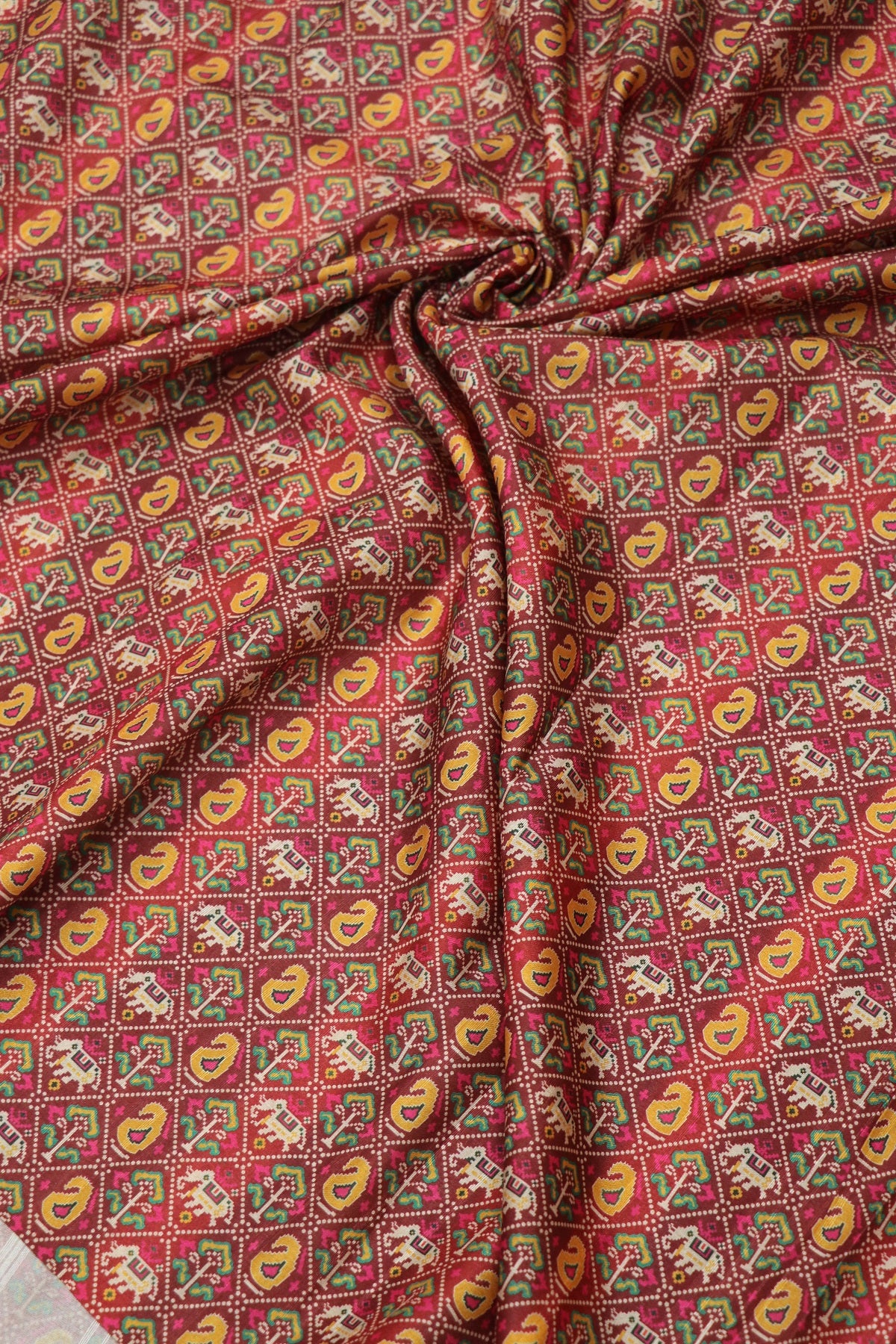Mango & Elephant Printed  Patola Semi Rawsilk Fabric