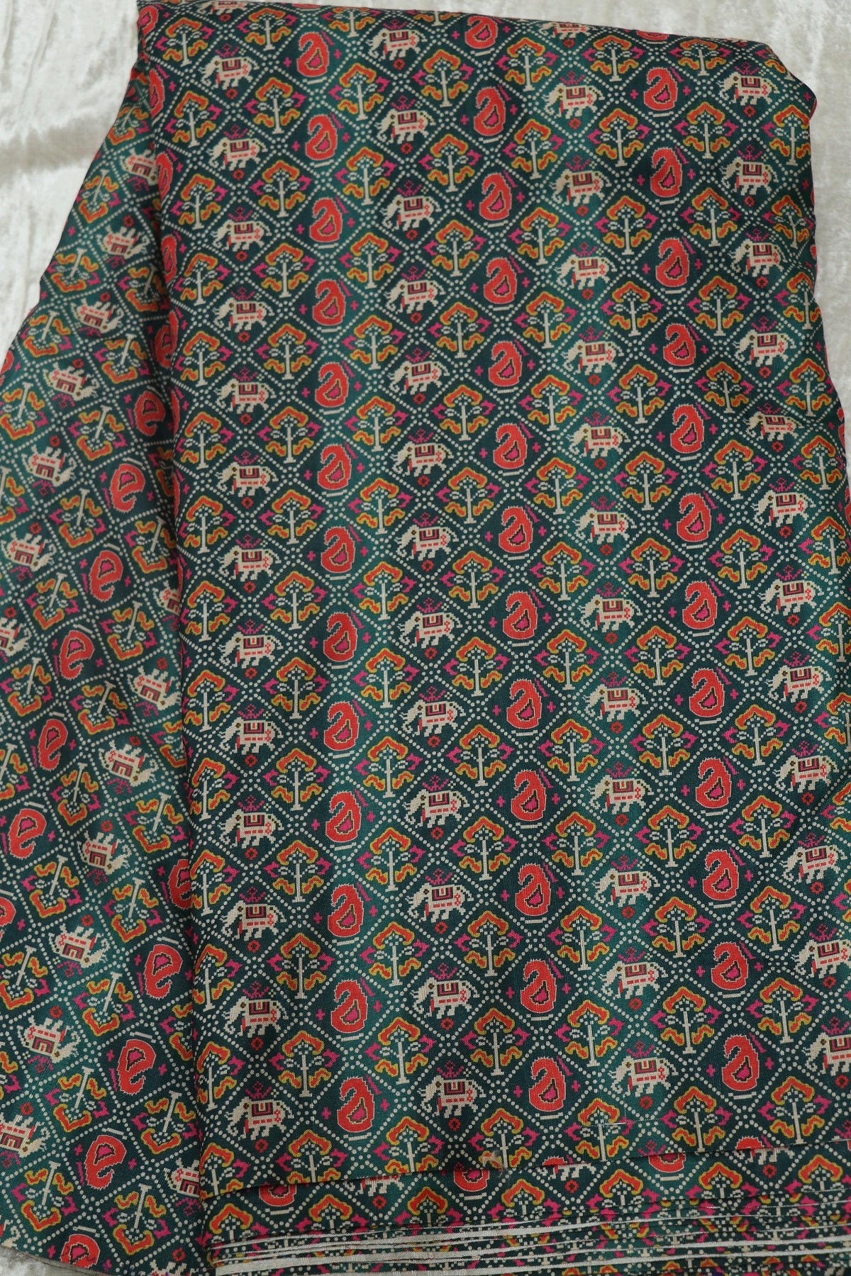 Mango & Elephant Printed  Patola Semi Rawsilk Fabric