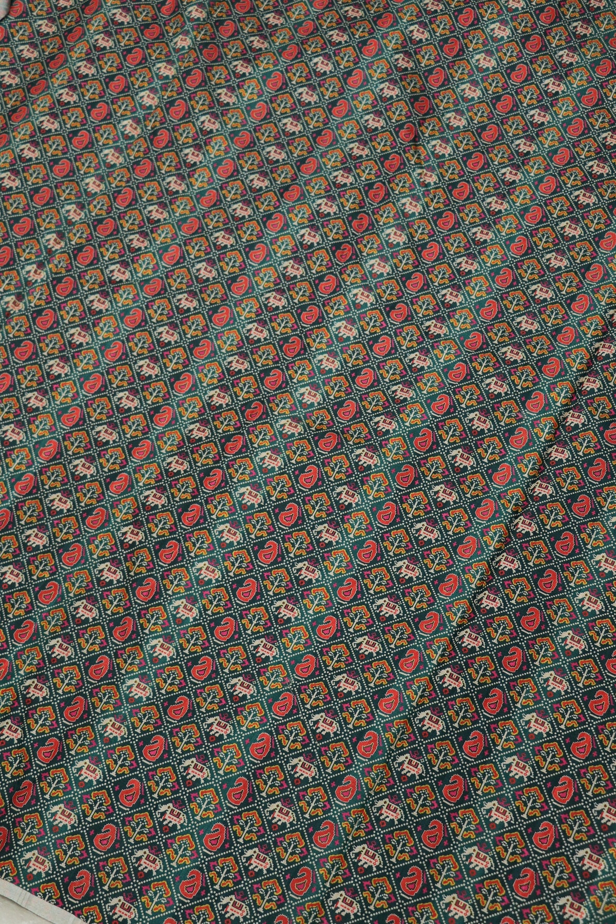 Mango & Elephant Printed  Patola Semi Rawsilk Fabric