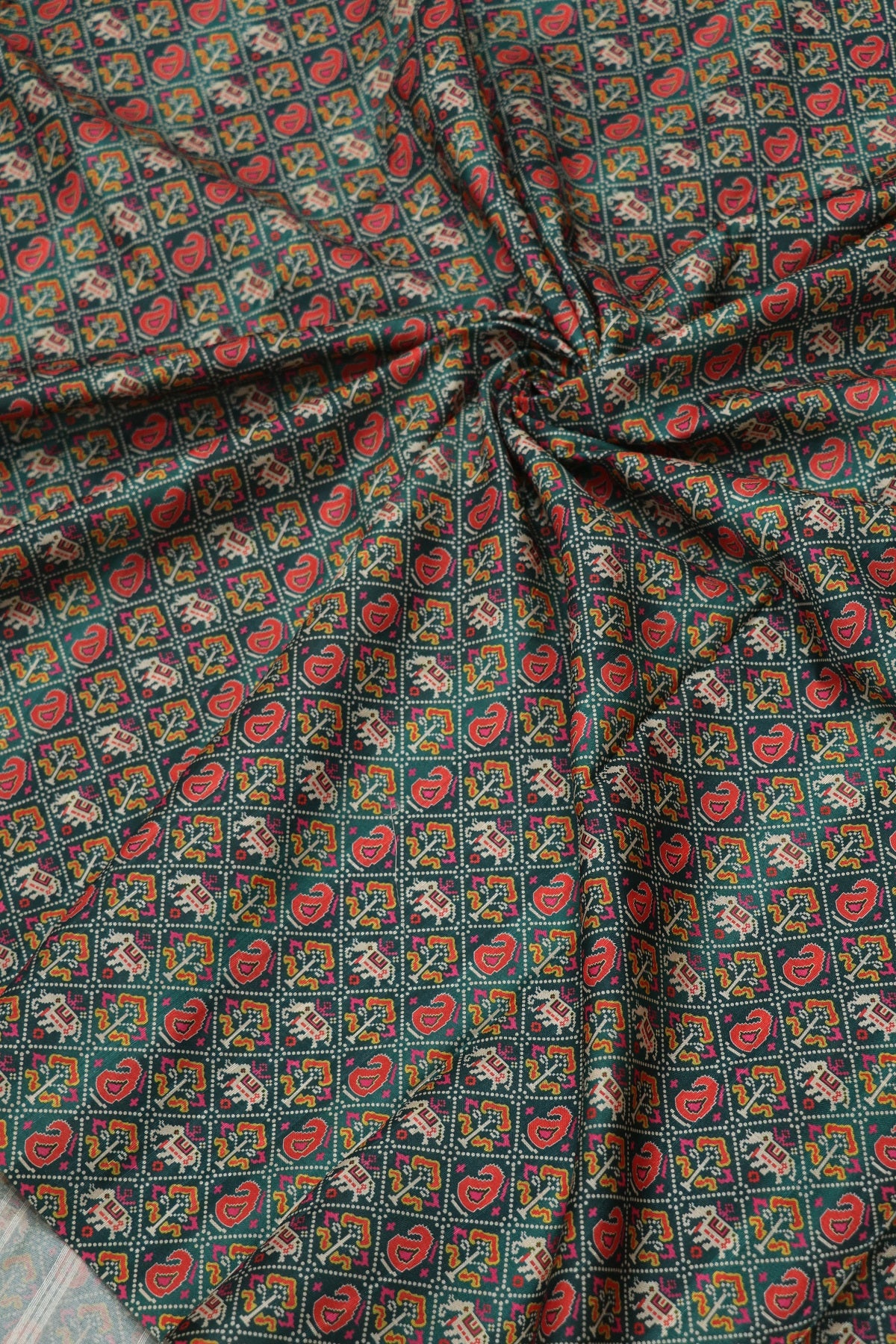 Mango & Elephant Printed  Patola Semi Rawsilk Fabric