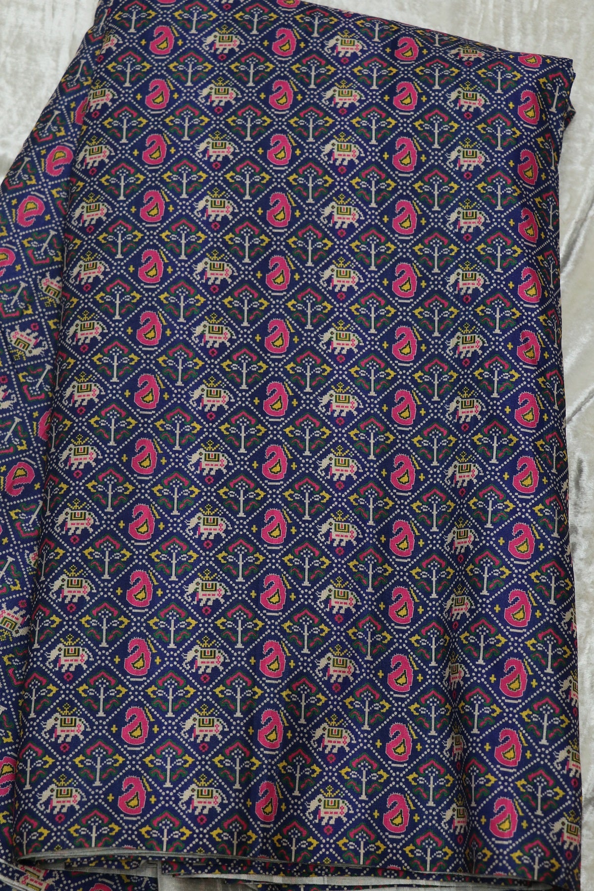 Mango & Elephant Printed  Patola Semi Rawsilk Fabric