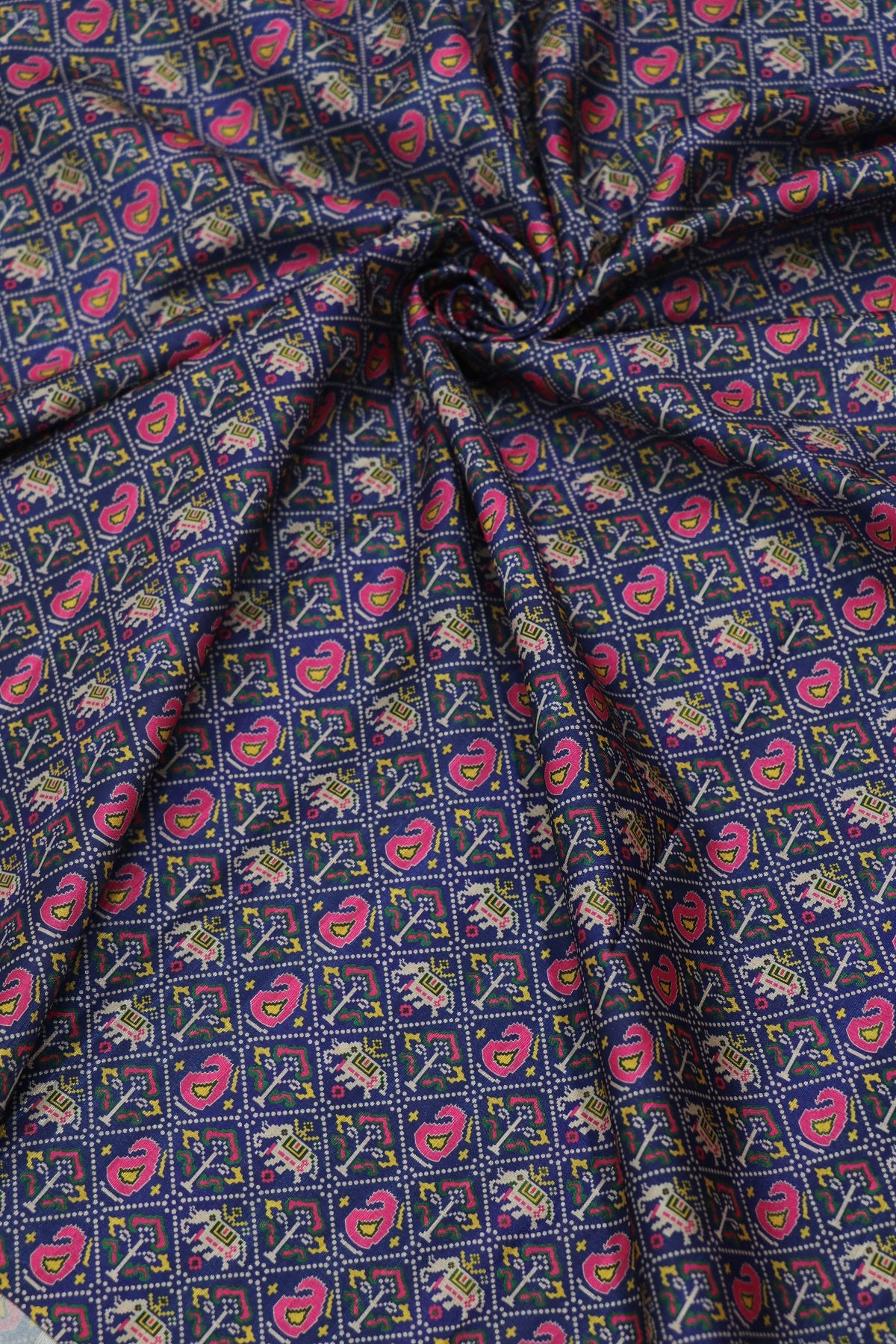 Mango & Elephant Printed  Patola Semi Rawsilk Fabric