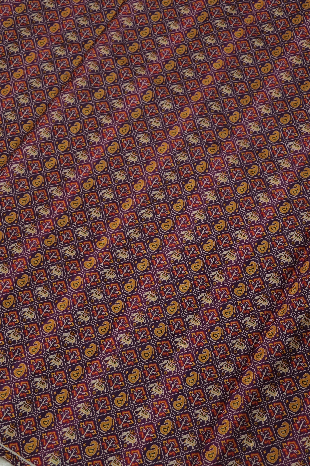 Mango & Elephant Printed  Patola Semi Rawsilk Fabric