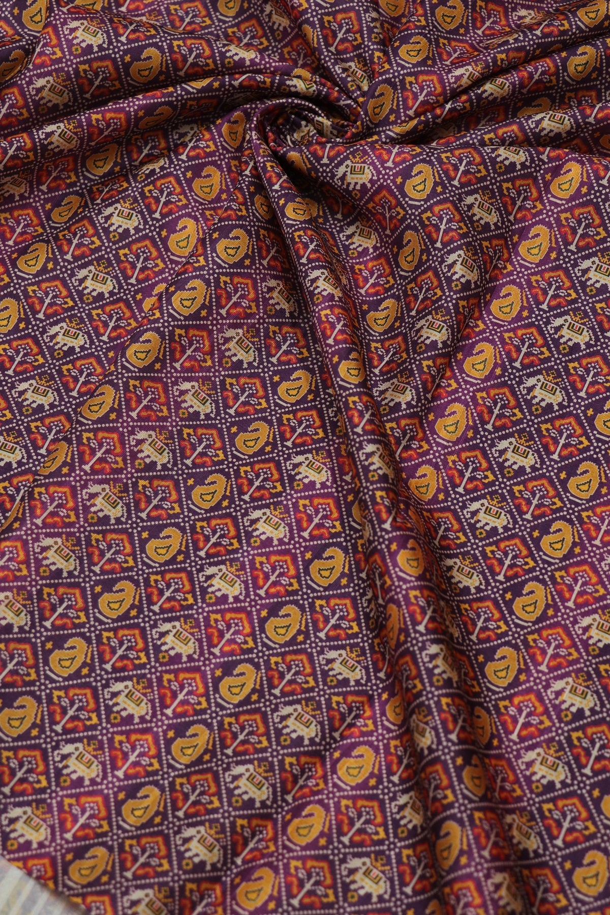 Mango & Elephant Printed  Patola Semi Rawsilk Fabric