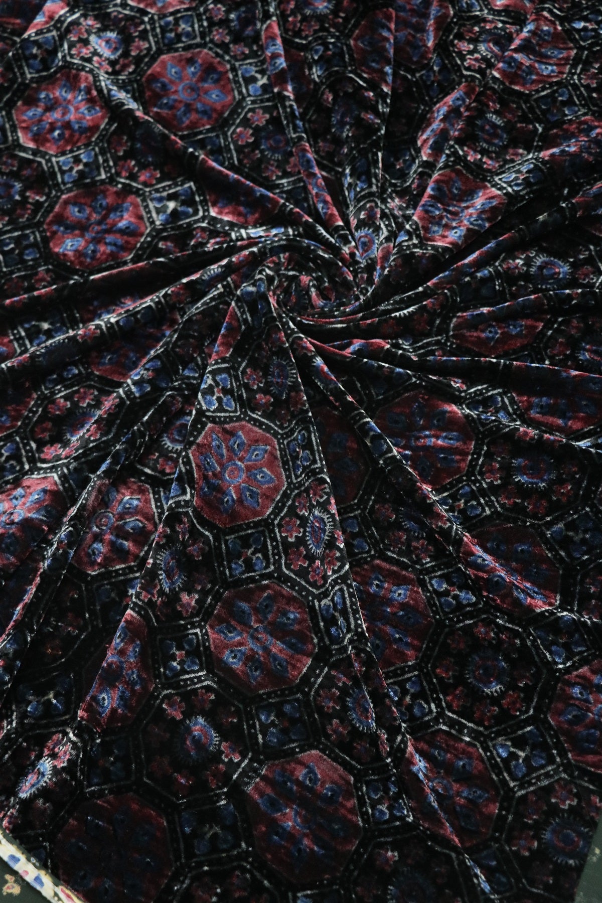 Pure Velvet Ajrak Printed Fabric