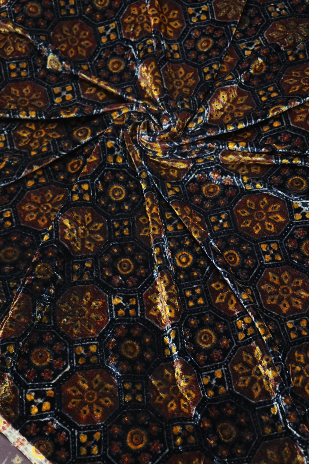Pure Velvet Ajrak Printed Fabric