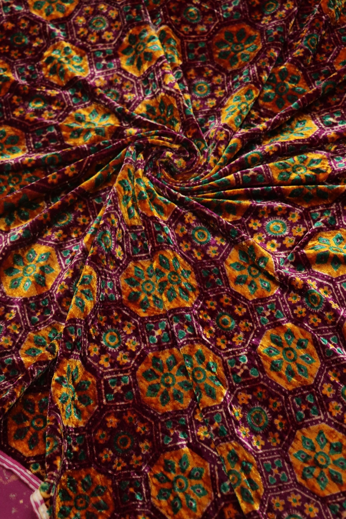 Pure Velvet Ajrak Printed Fabric