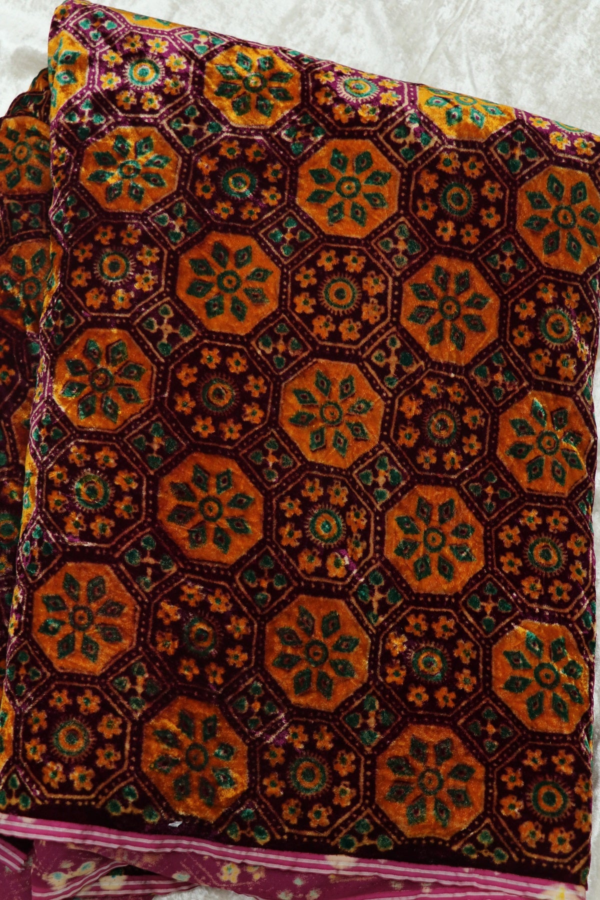 Pure Velvet Ajrak Printed Fabric
