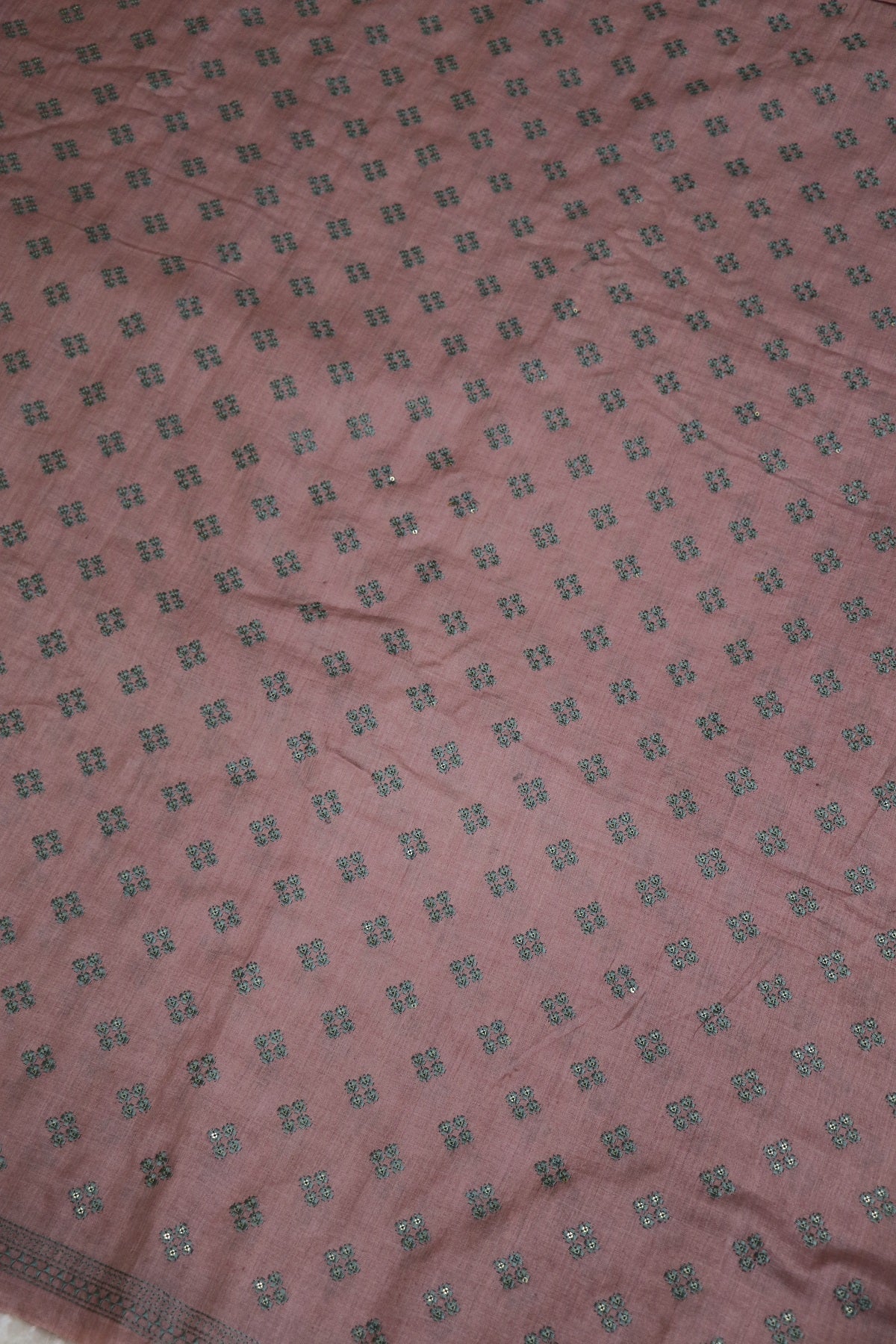 Pure Moonga Tussar Geometric Embroidered Fabric