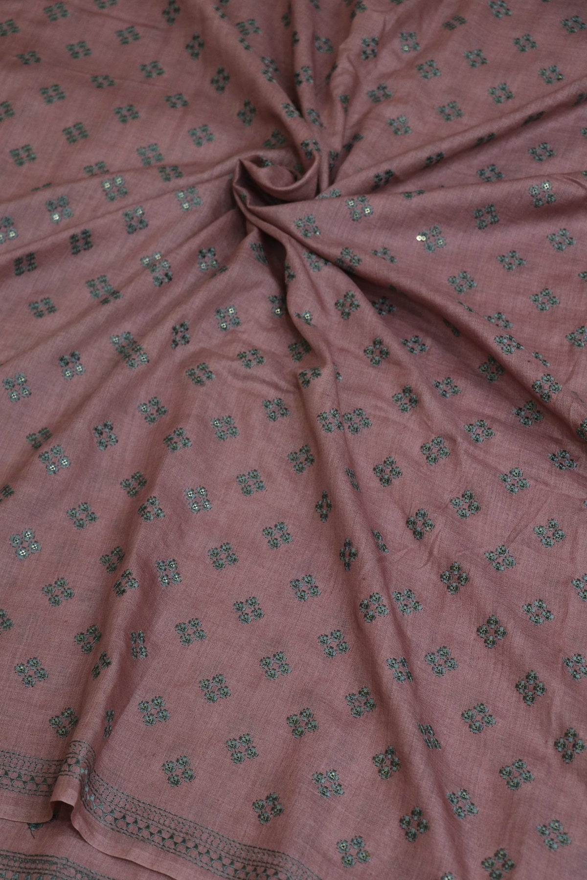 Pure Moonga Tussar Geometric Embroidered Fabric