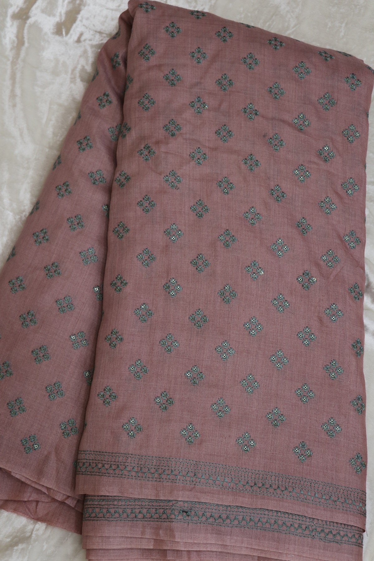 Pure Moonga Tussar Geometric Embroidered Fabric
