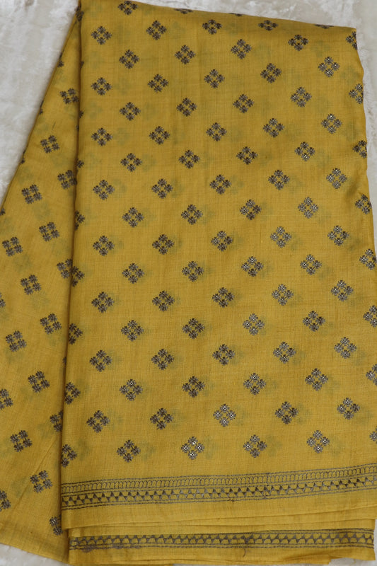 Pure Moonga Tussar Geometric Embroidered Fabric