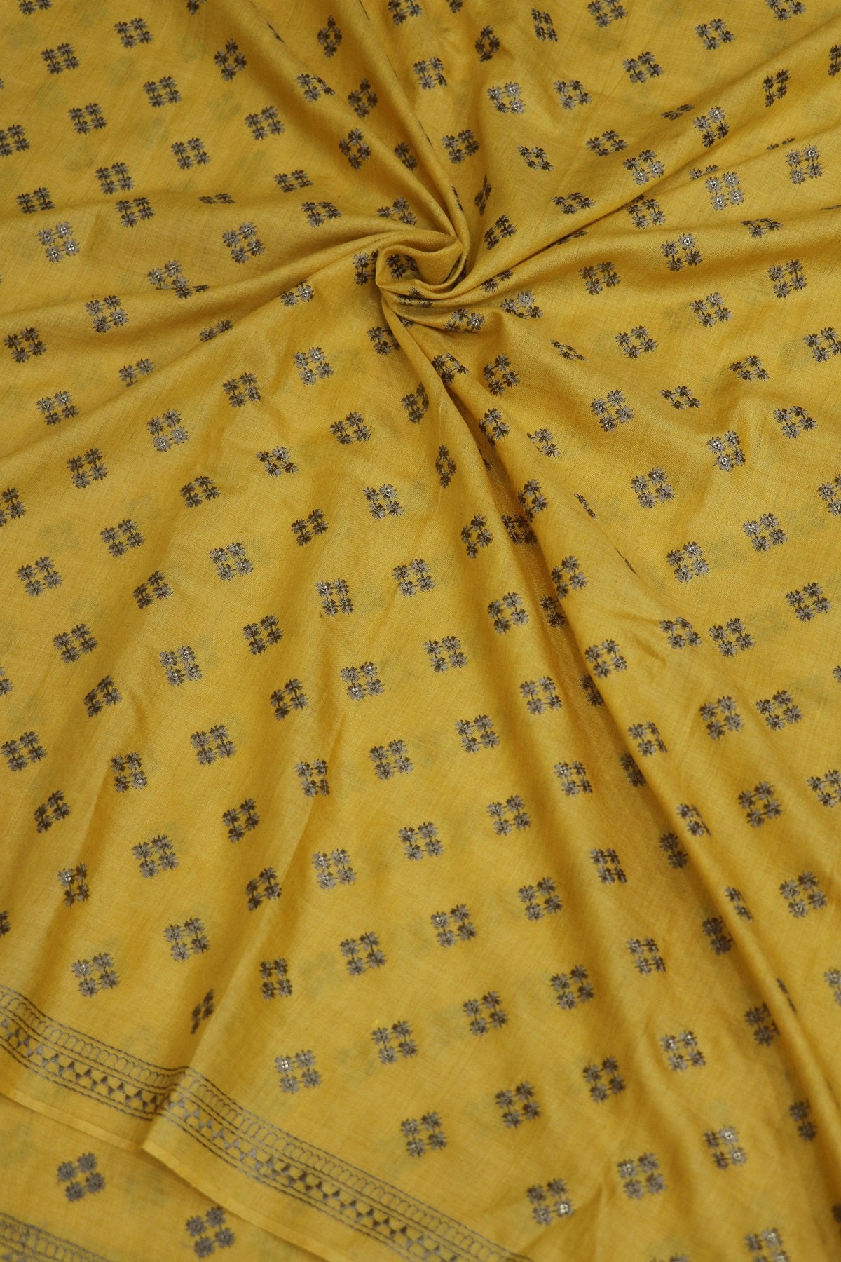 Pure Moonga Tussar Geometric Embroidered Fabric