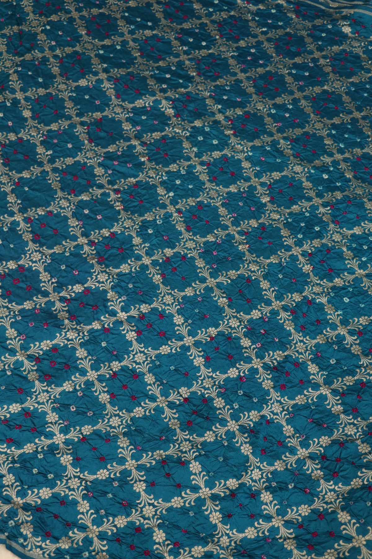 Pure Chiniya Silk Diamond Shape Floral Jaal Woven Bandhani Fabric