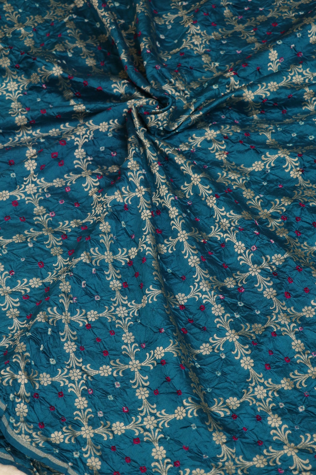 Pure Chiniya Silk Diamond Shape Floral Jaal Woven Bandhani Fabric