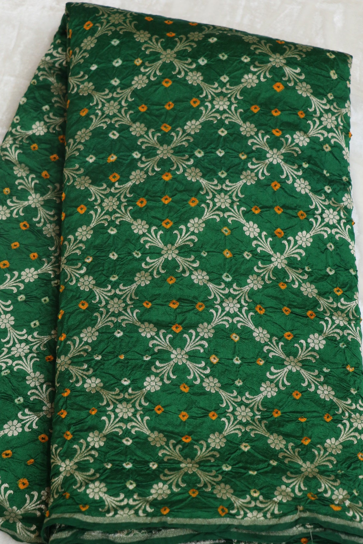 Pure Chiniya Silk Diamond Shape Floral Jaal Woven Bandhani Fabric
