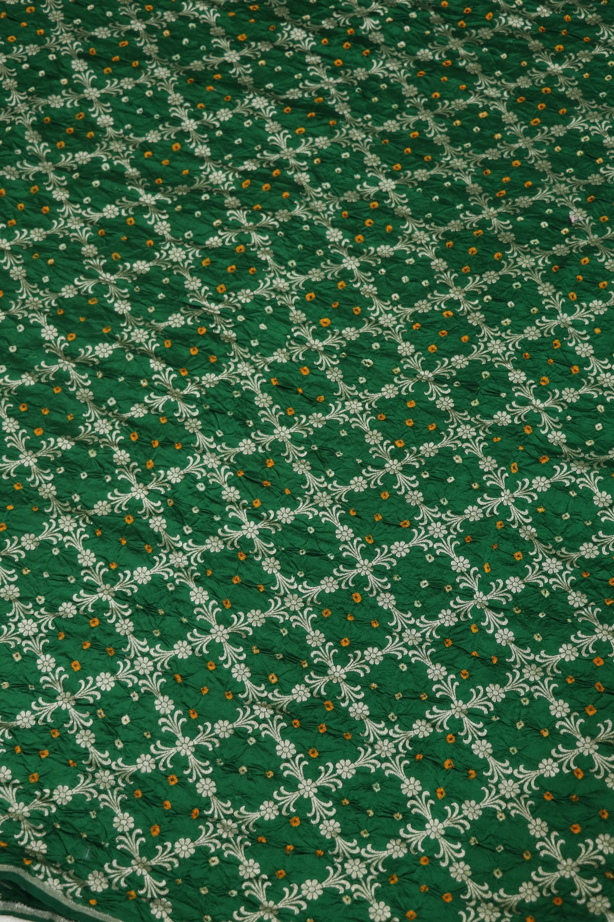 Pure Chiniya Silk Diamond Shape Floral Jaal Woven Bandhani Fabric