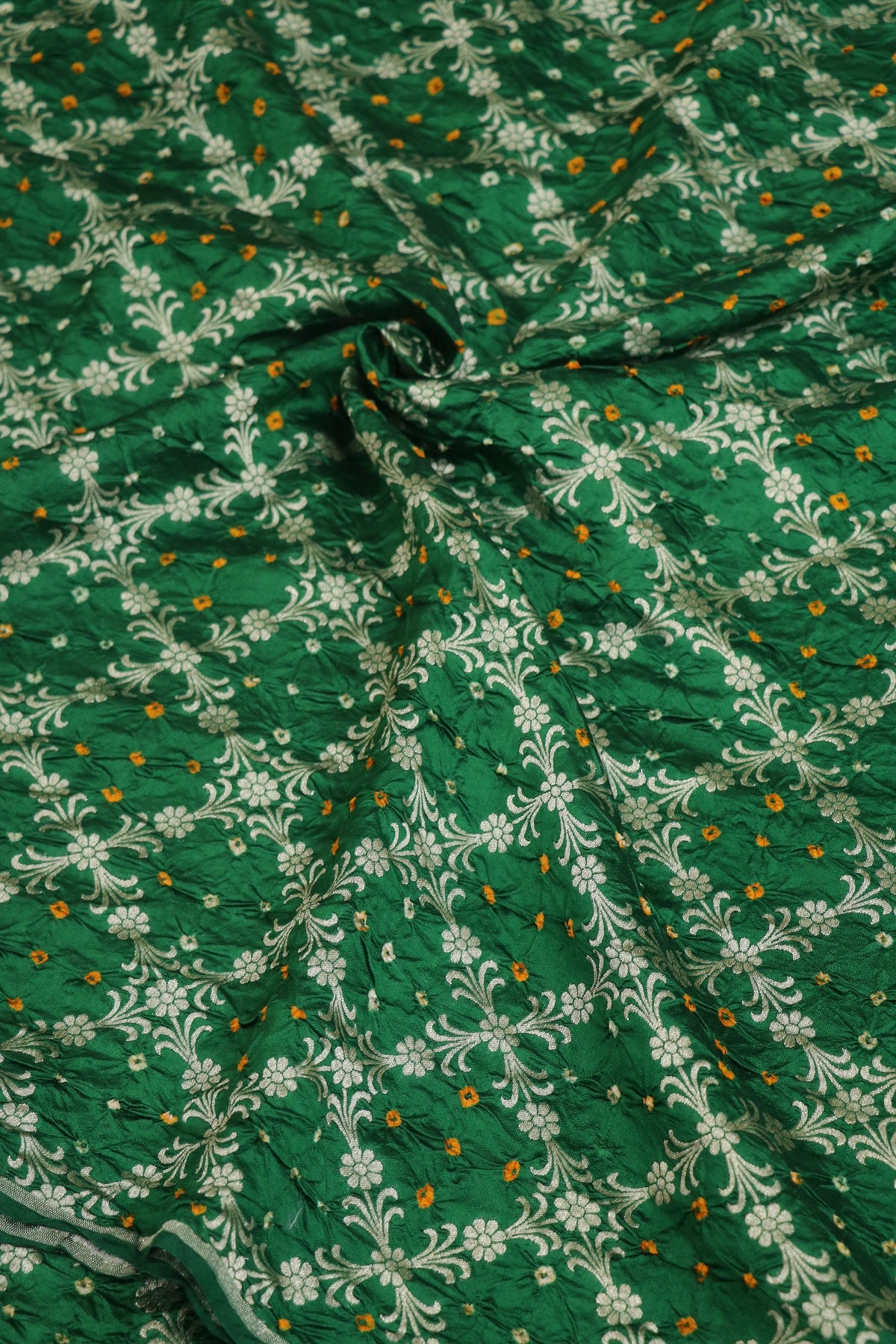 Pure Chiniya Silk Diamond Shape Floral Jaal Woven Bandhani Fabric