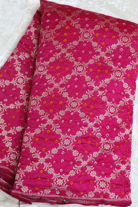 Pure Chiniya Silk Diamond Shape Floral Jaal Woven Bandhani Fabric