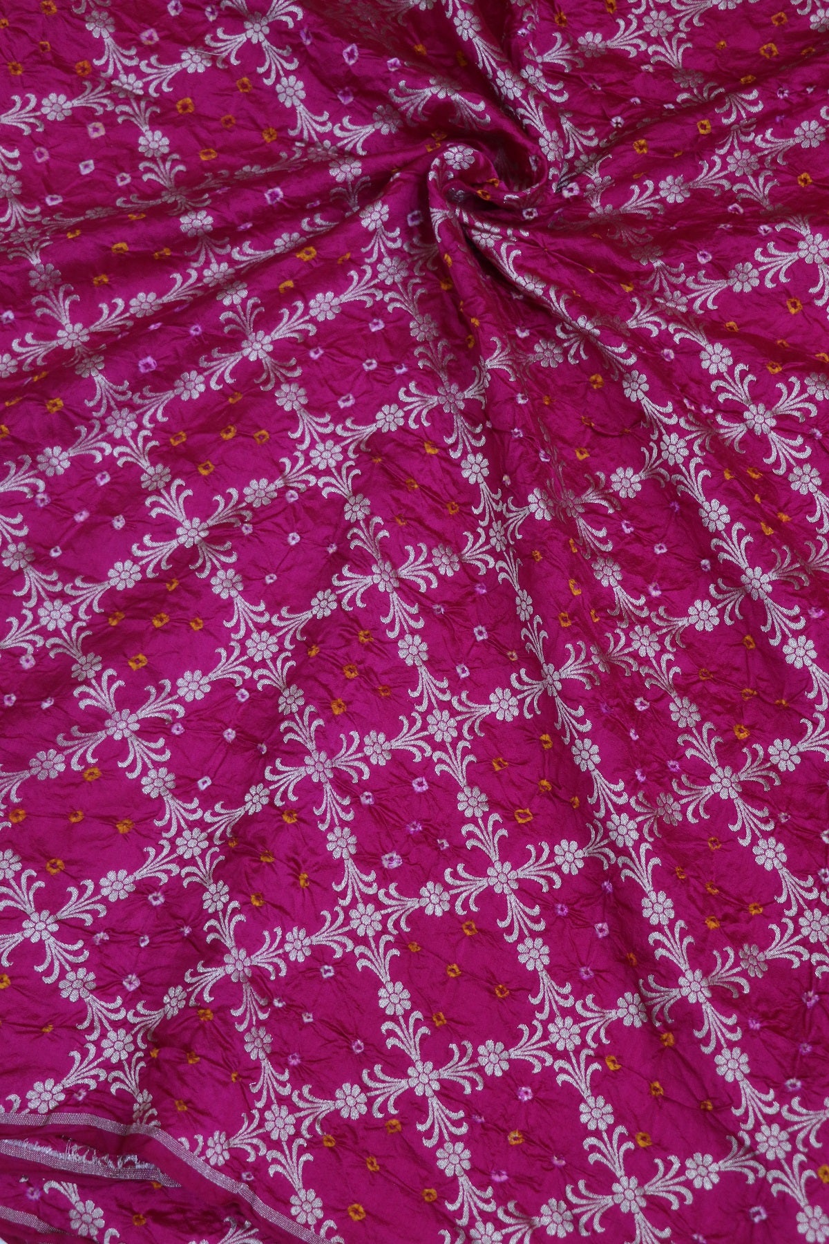 Pure Chiniya Silk Diamond Shape Floral Jaal Woven Bandhani Fabric