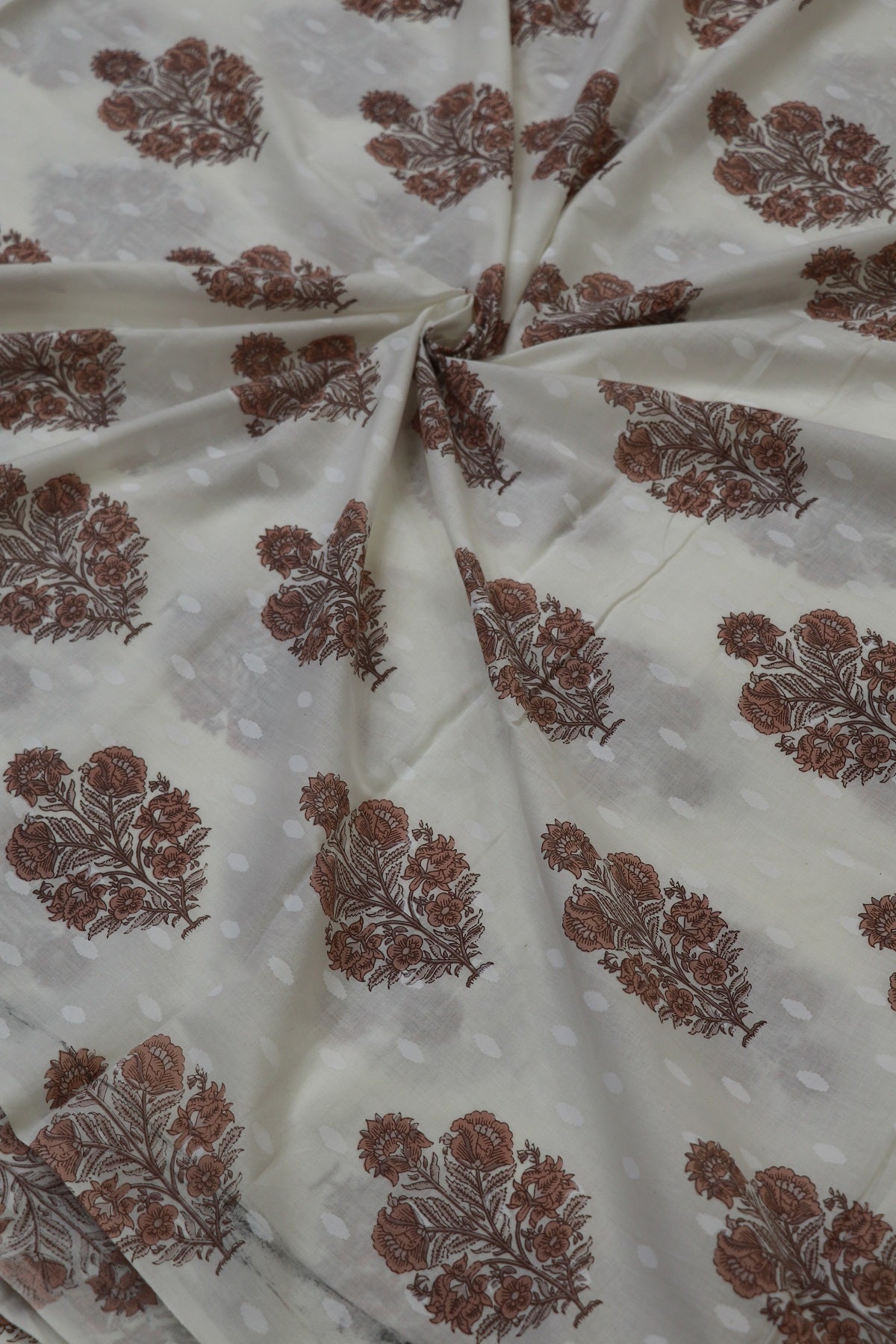 White Mughal Printed Jaipur Cotton Self Jacquard Fabric