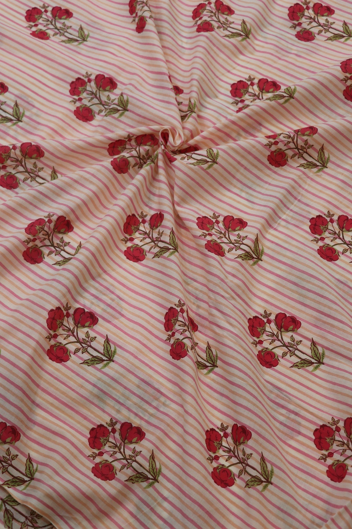 Light Peach Mughal Printed Jaipur Cotton Self Jacquard Fabric