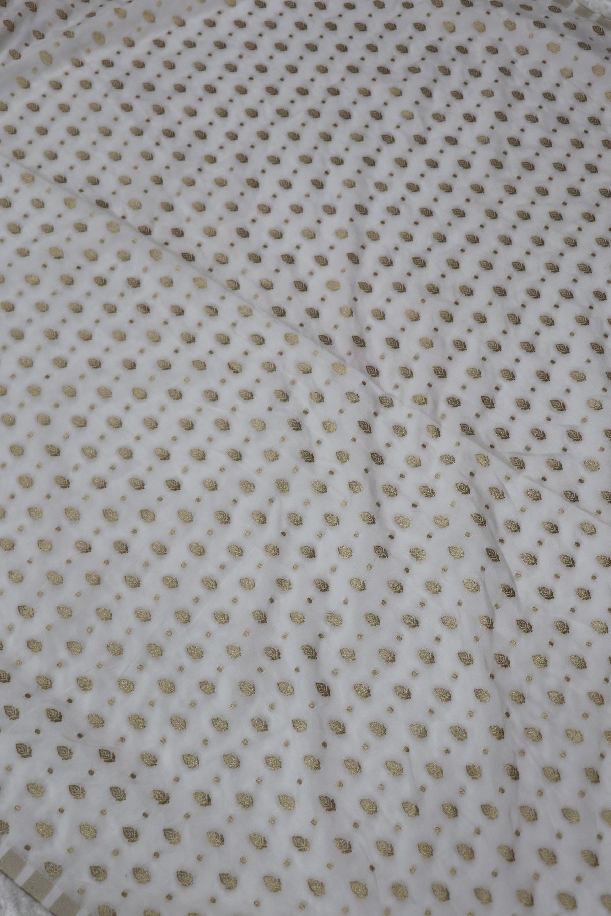 Semi Banaras Katan Silk Golden Zari Butties Woven White Dyeable Fabric