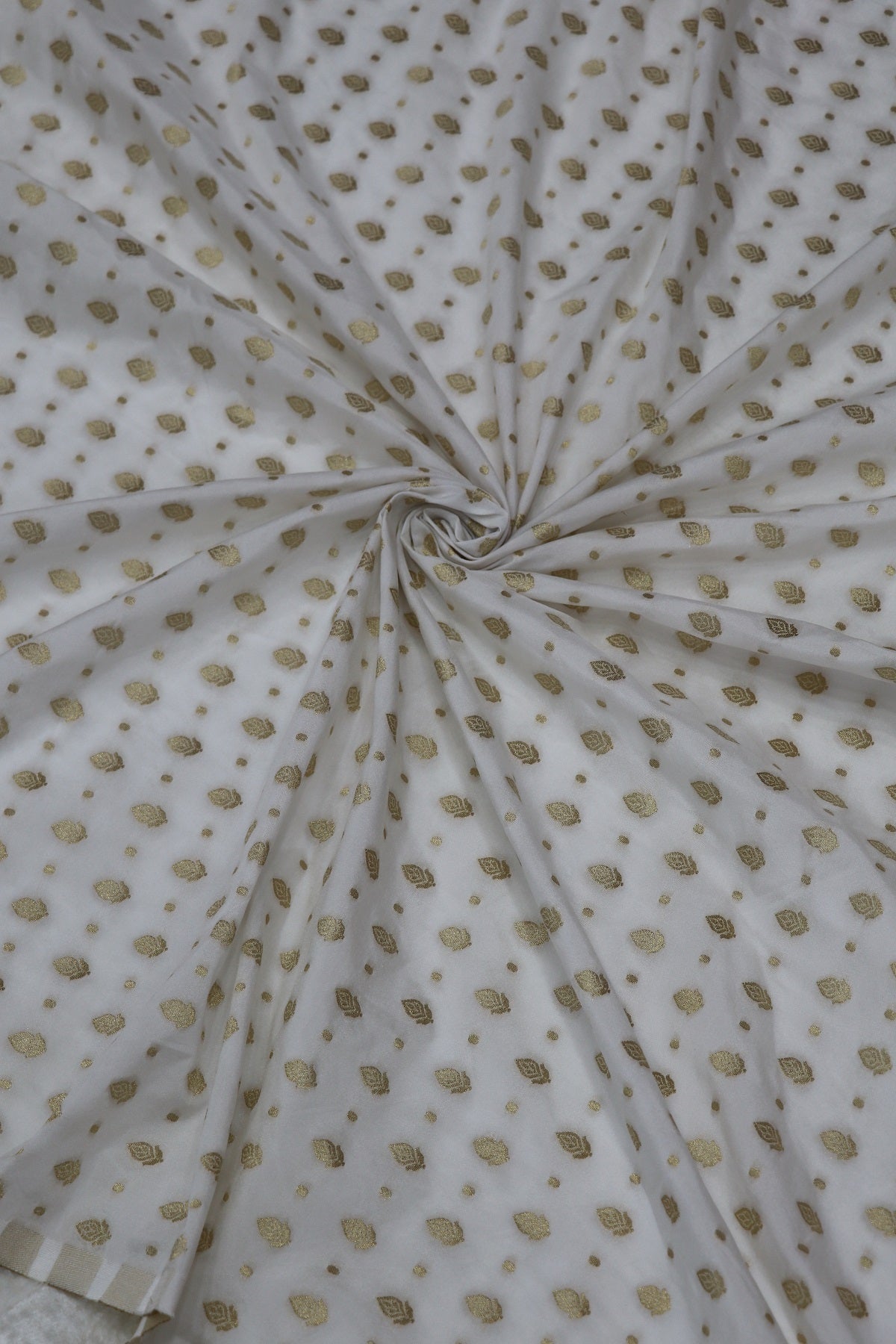 Semi Banaras Katan Silk Golden Zari Butties Woven White Dyeable Fabric