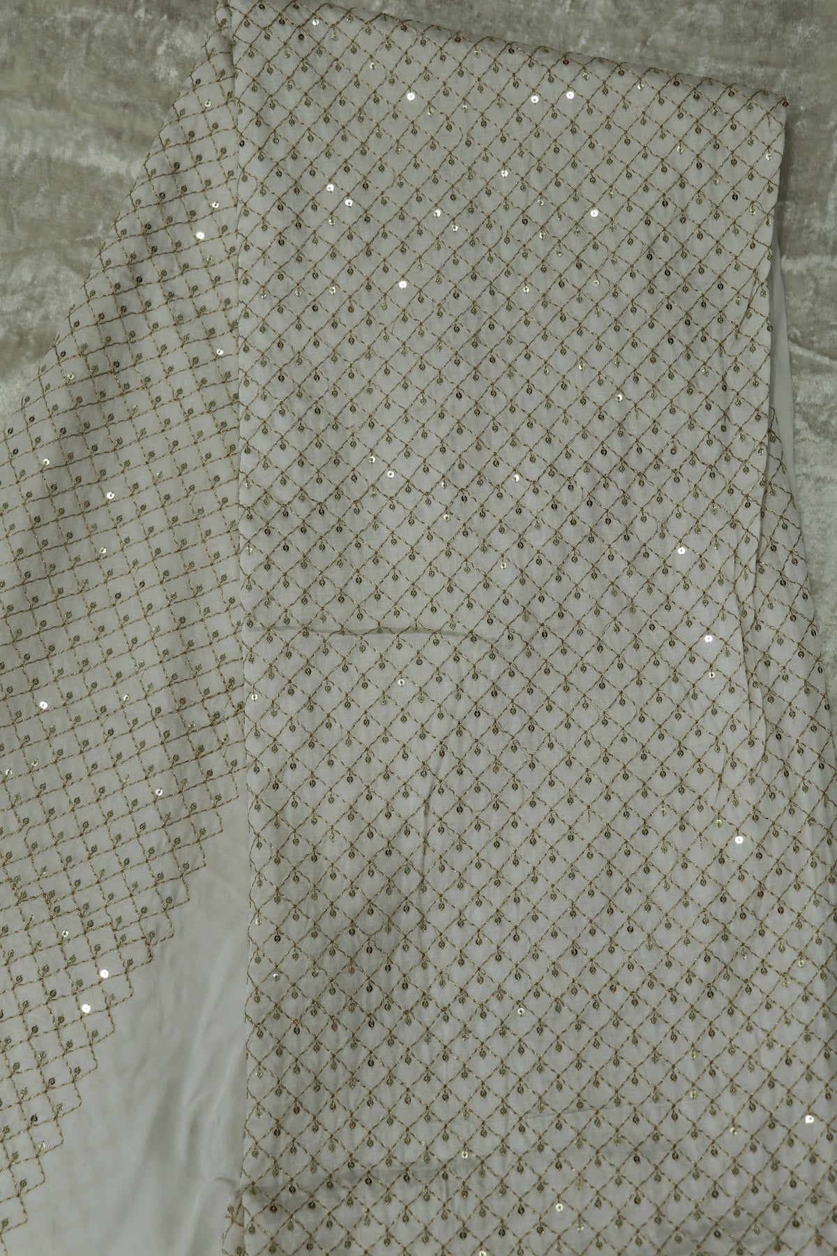 Gajji Silk Gold Zari Embroidered In Diamond Shapes With Single Sequins Dyeable Fabric