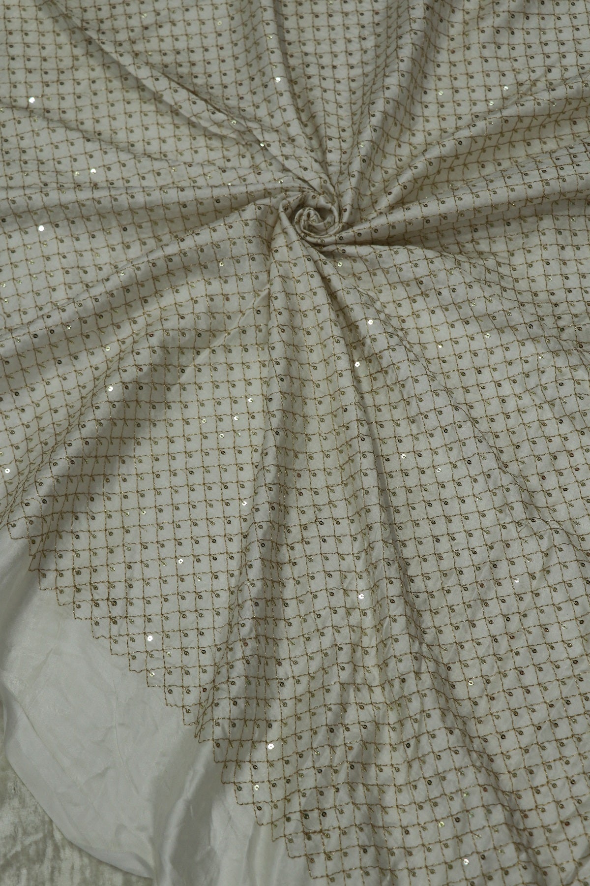 Gajji Silk Gold Zari Embroidered In Diamond Shapes With Single Sequins Dyeable Fabric
