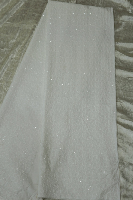 Cotton Geometrical pattern Highlighted With Water Sequins White Dyeable Fabric