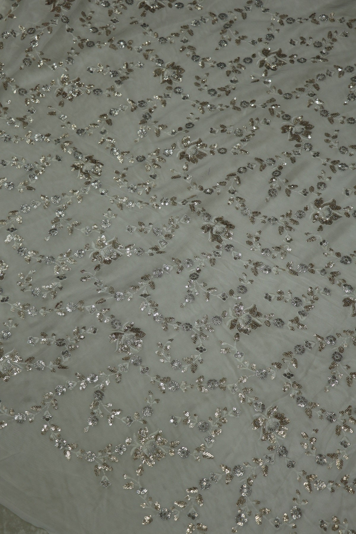 Chinon All over Floral Sequins Worked White Dyeable Fabric