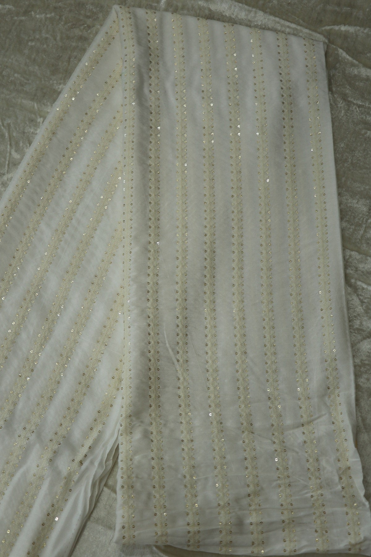 Berry Silk Vertical Lines Thread Embroidered With Sequins