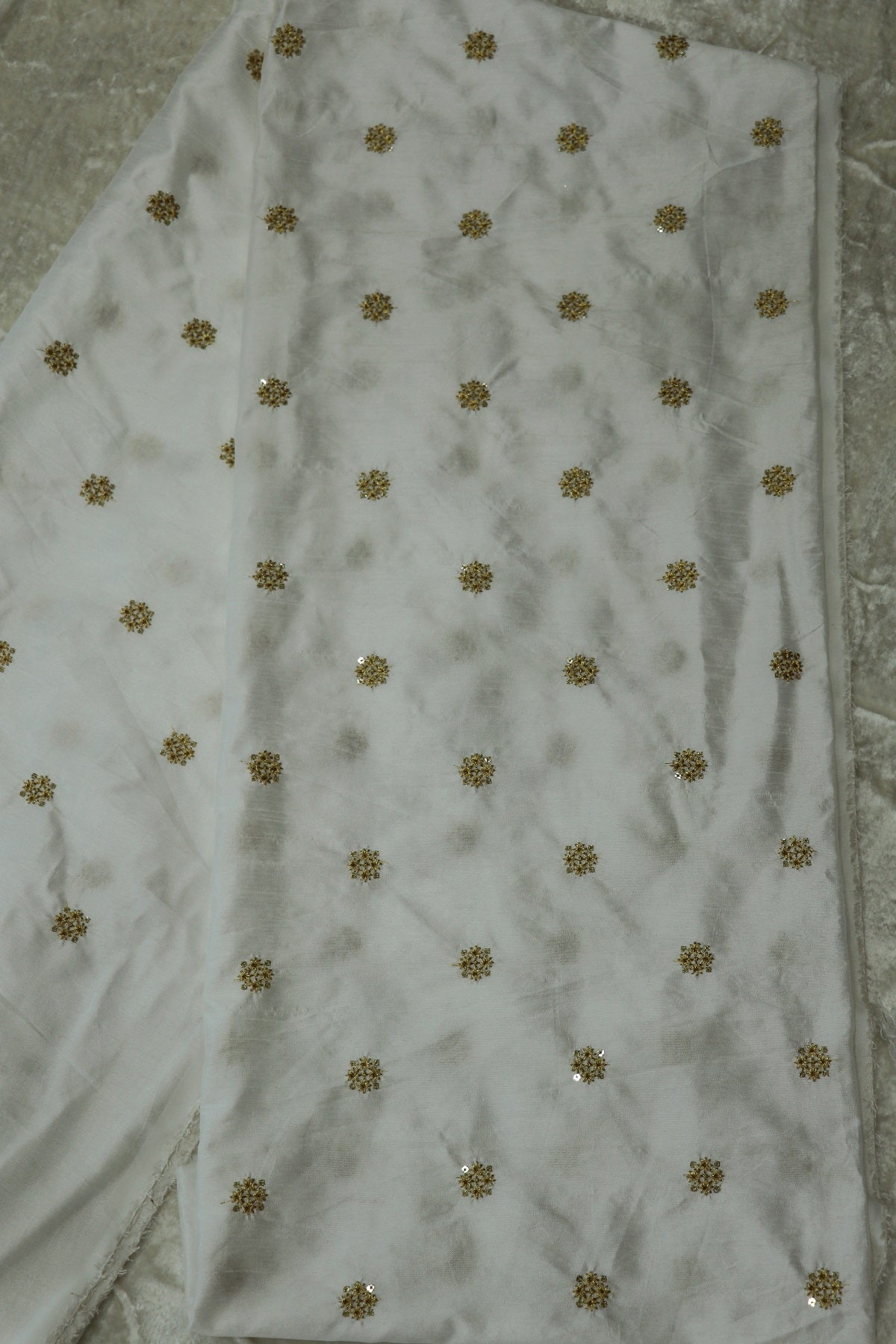 Falling Rawsilk Zari Thread Embroidered Butties Dyeable Fabric