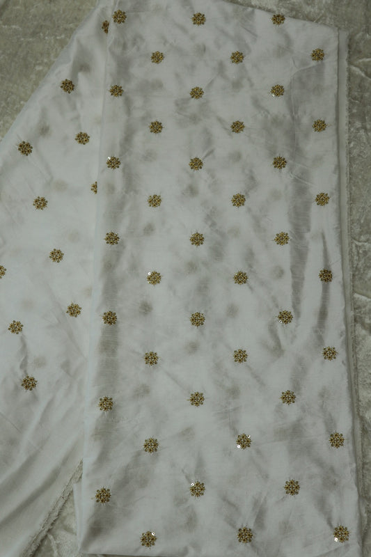 Falling Rawsilk Zari Thread Embroidered Butties Dyeable Fabric