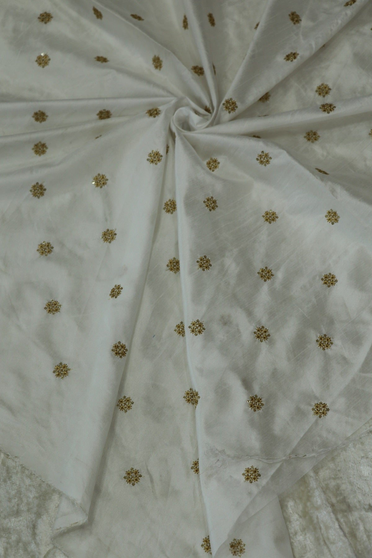 Falling Rawsilk Zari Thread Embroidered Butties Dyeable Fabric