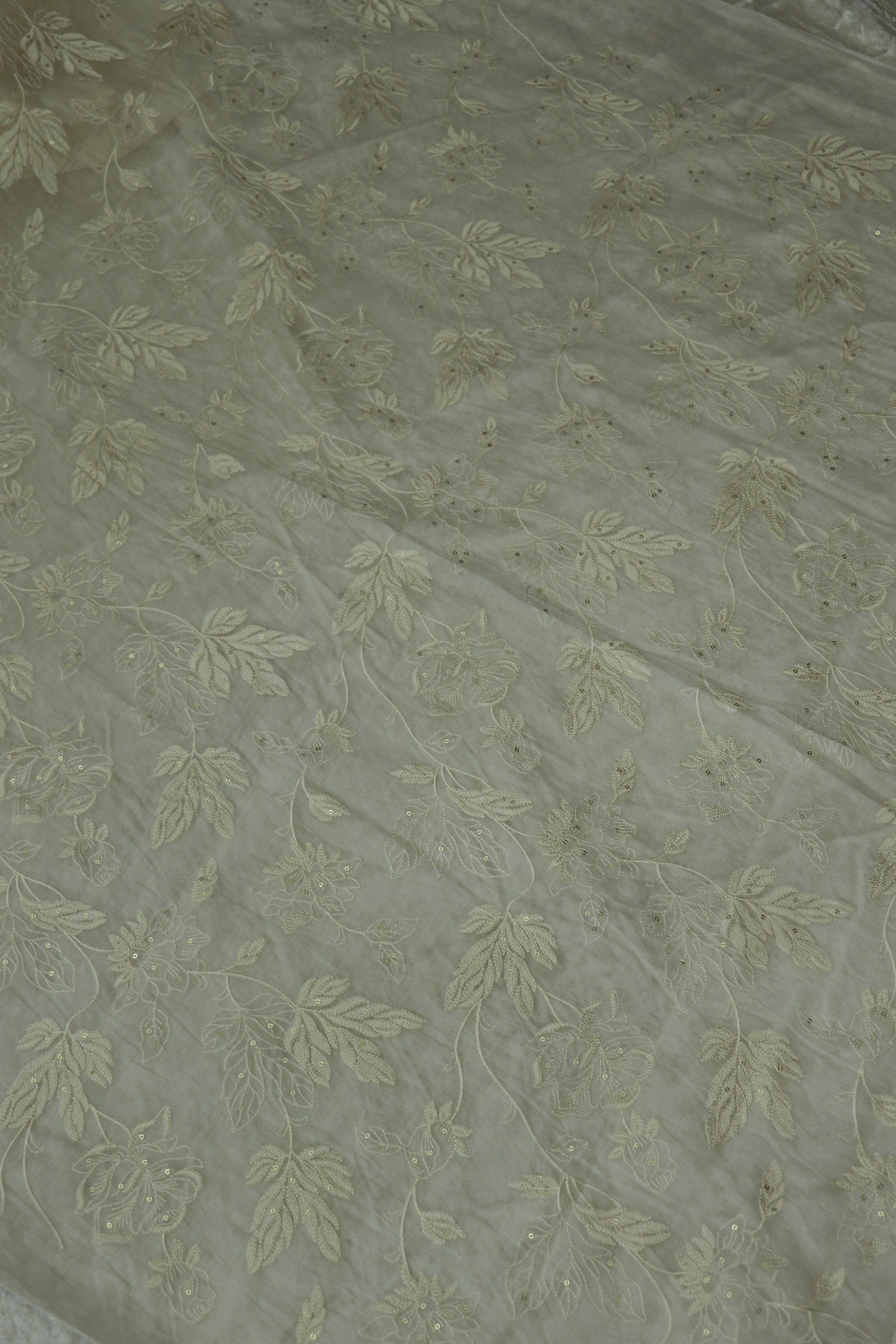 Mul Chanderi Thread Works Embellished With Sequins White Dyeable fabric