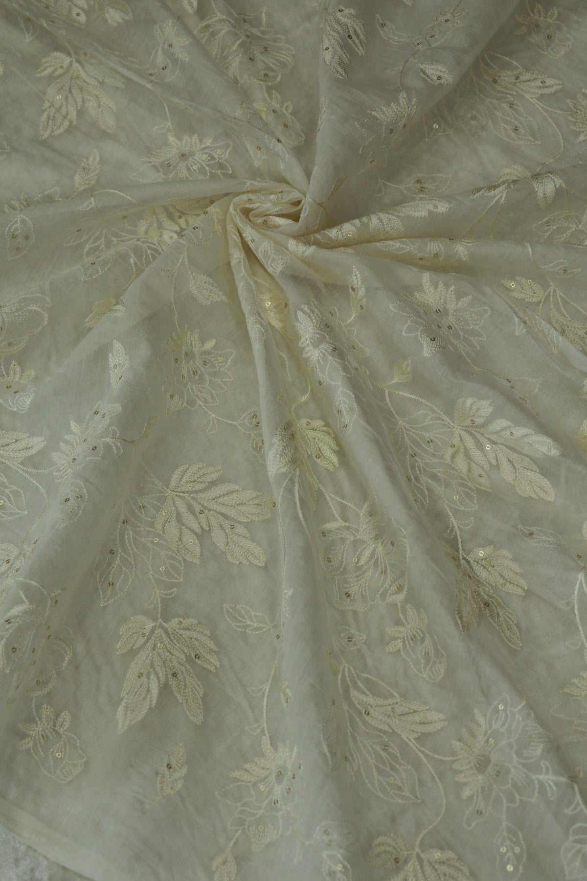 Mul Chanderi Thread Works Embellished With Sequins White Dyeable fabric