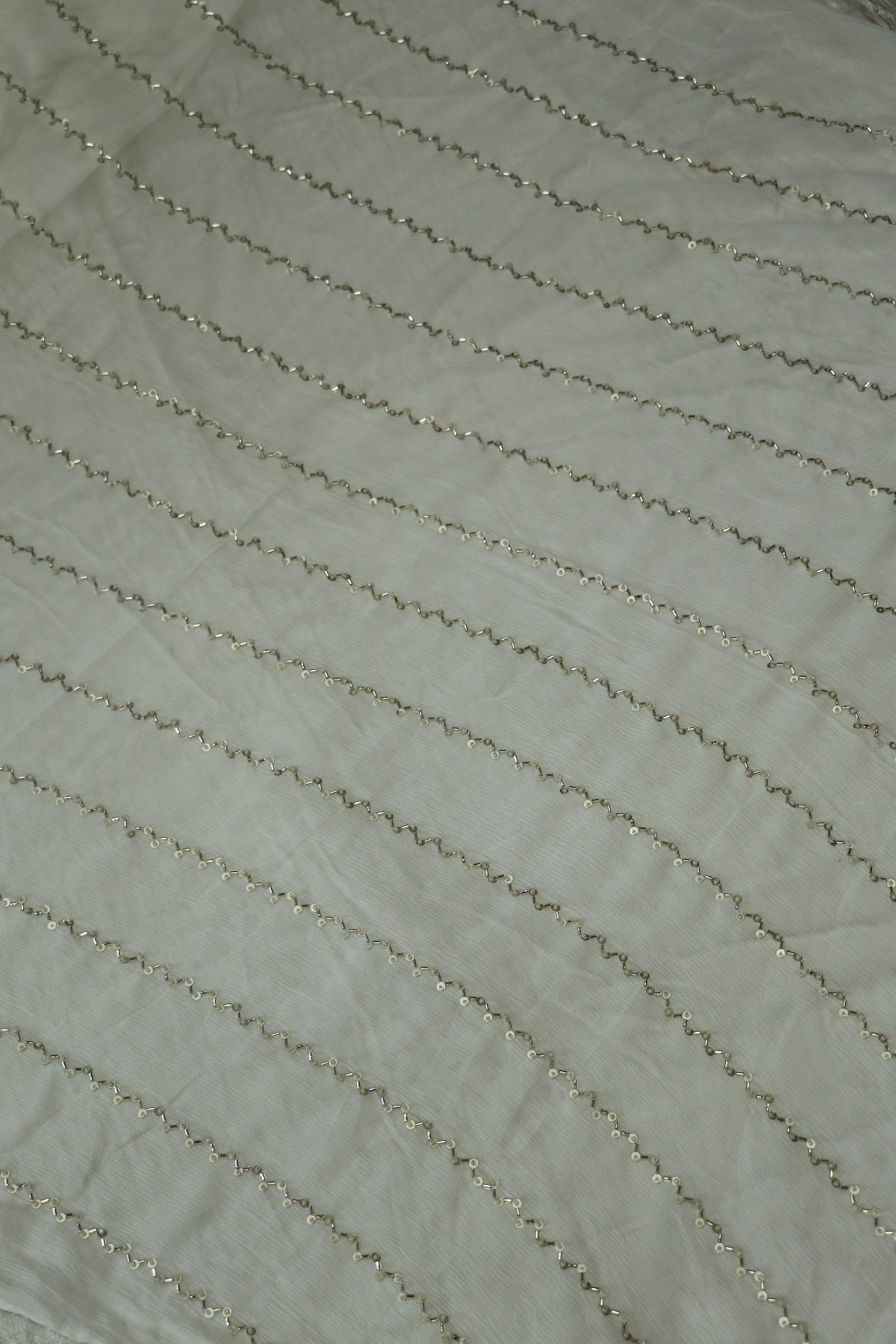 Chinon Silver Beads & Sequins Horizontal Worked White Dyeable Fabric
