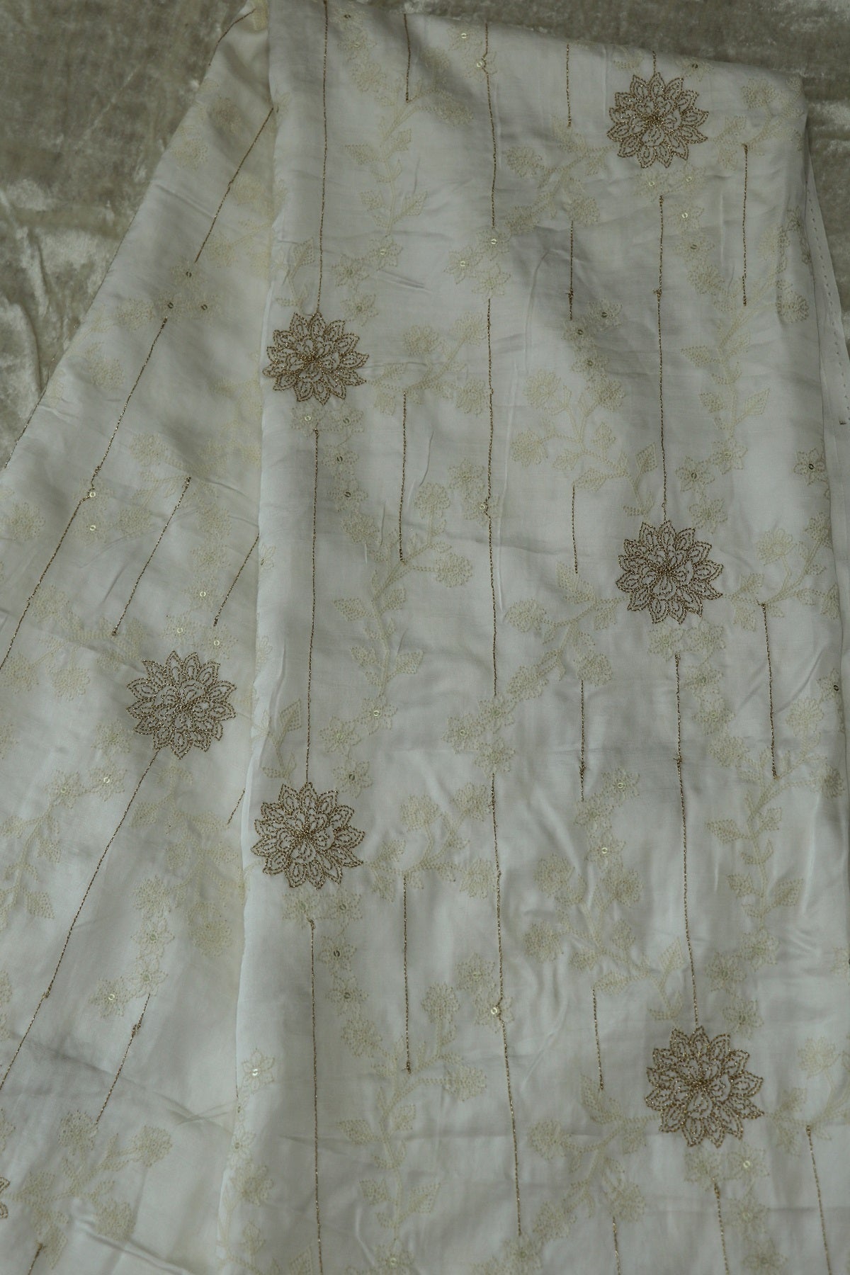 Mulberry Silk Asymmetrical Embroidered White Dyeable Fabric