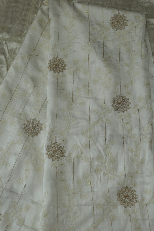 Mulberry Silk Asymmetrical Embroidered White Dyeable Fabric
