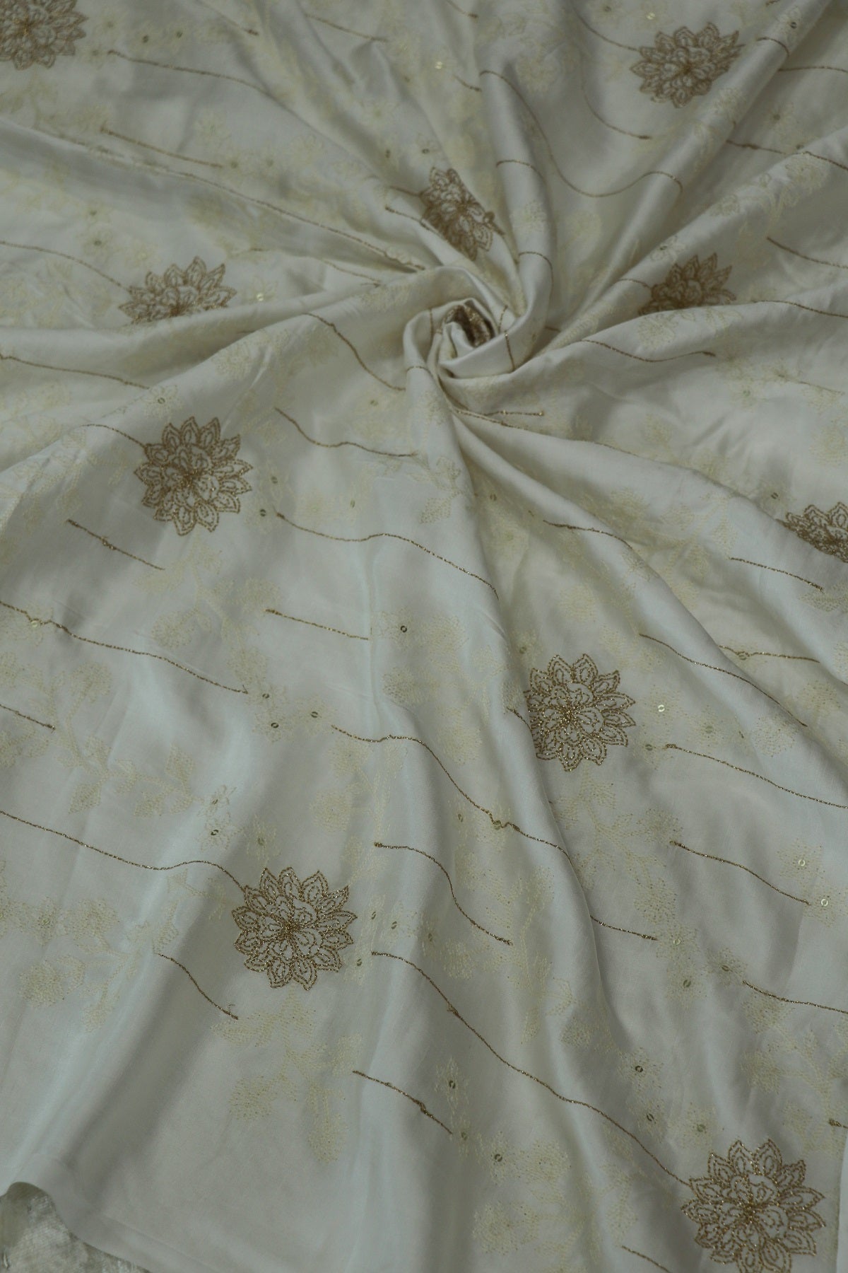 Mulberry Silk Asymmetrical Embroidered White Dyeable Fabric