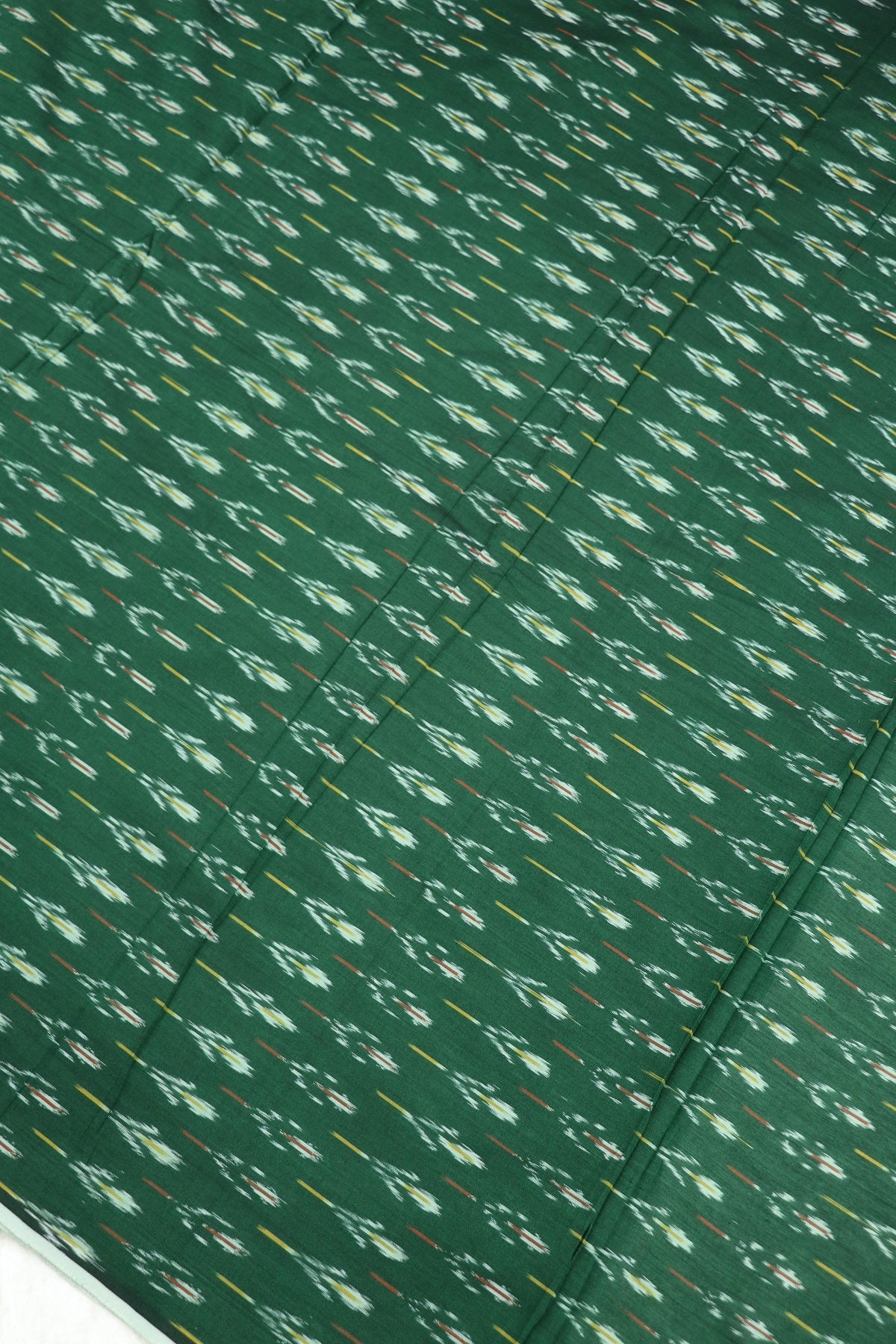 Emerald Green Mercerised Ikkat With Yellow,Red & White Woven Designed Fabric