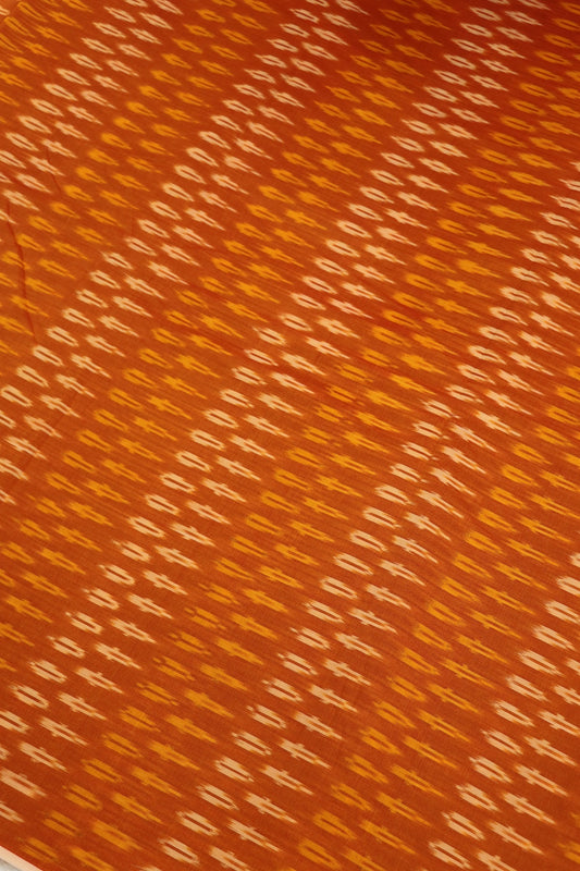 Burnt Orange Mercerised Ikkat With Yellow & White Woven Designed Fabric