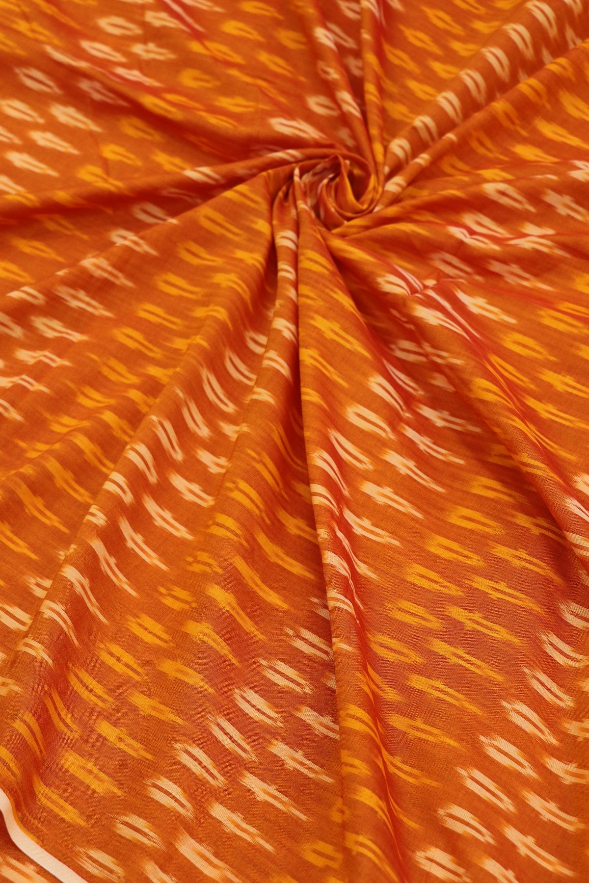 Burnt Orange Mercerised Ikkat With Yellow & White Woven Designed Fabric