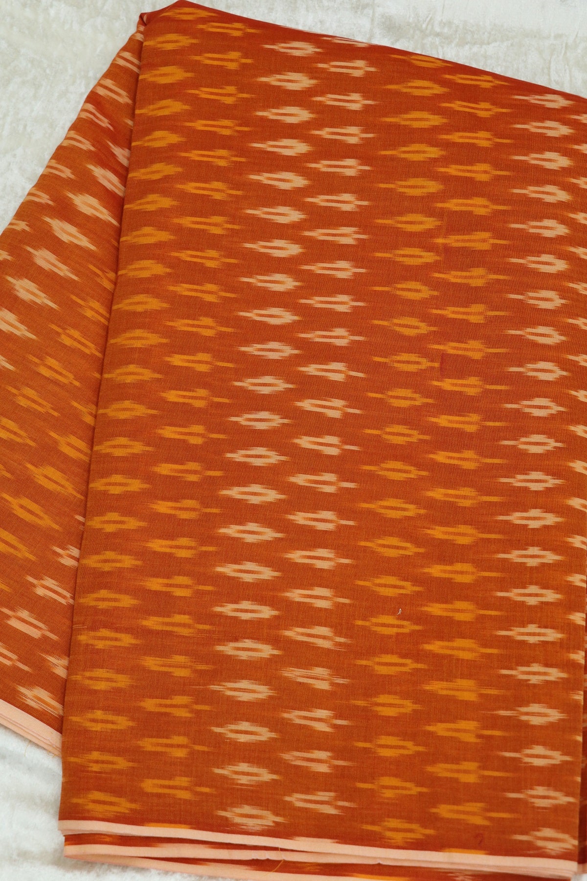 Burnt Orange Mercerised Ikkat With Yellow & White Woven Designed Fabric