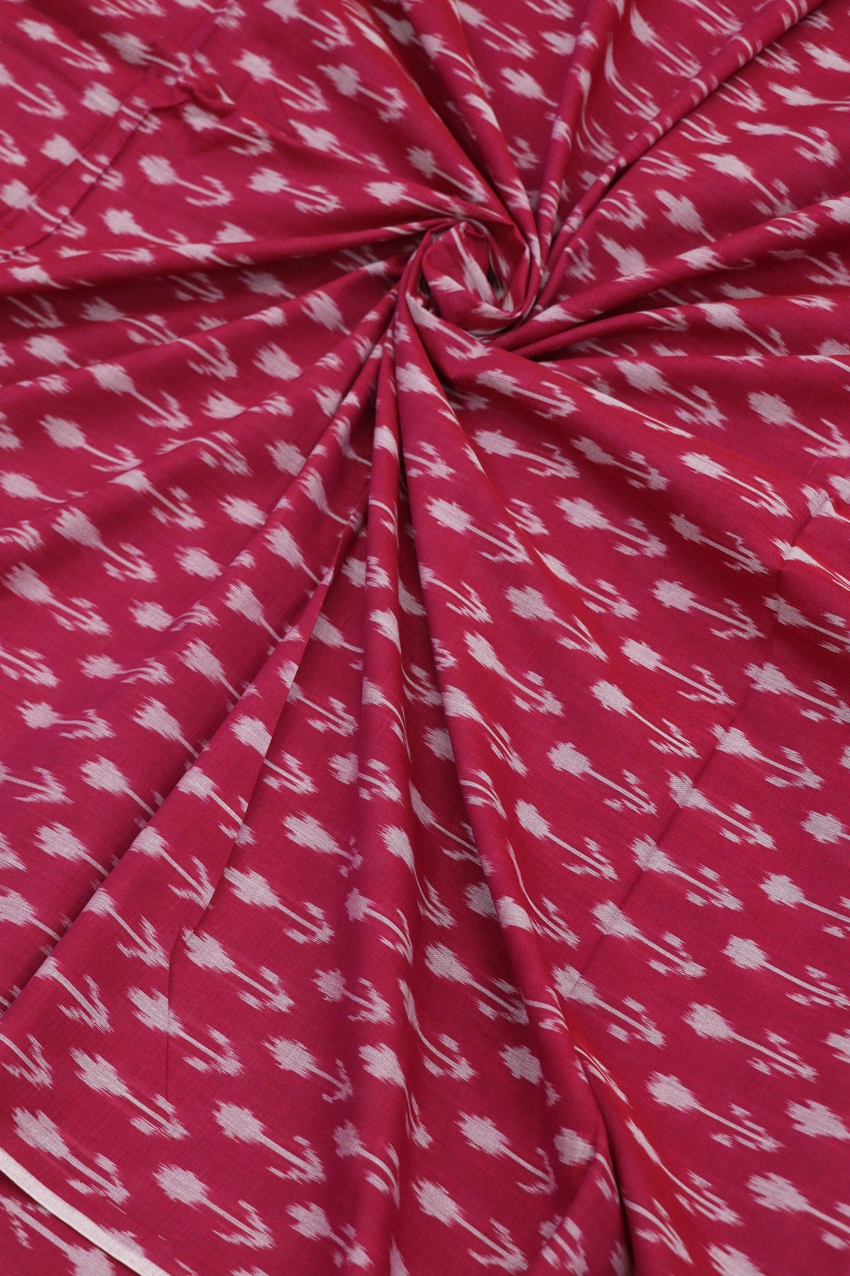 Fiery Rose Pink Mercerised Ikkat With White Woven Designed Fabric
