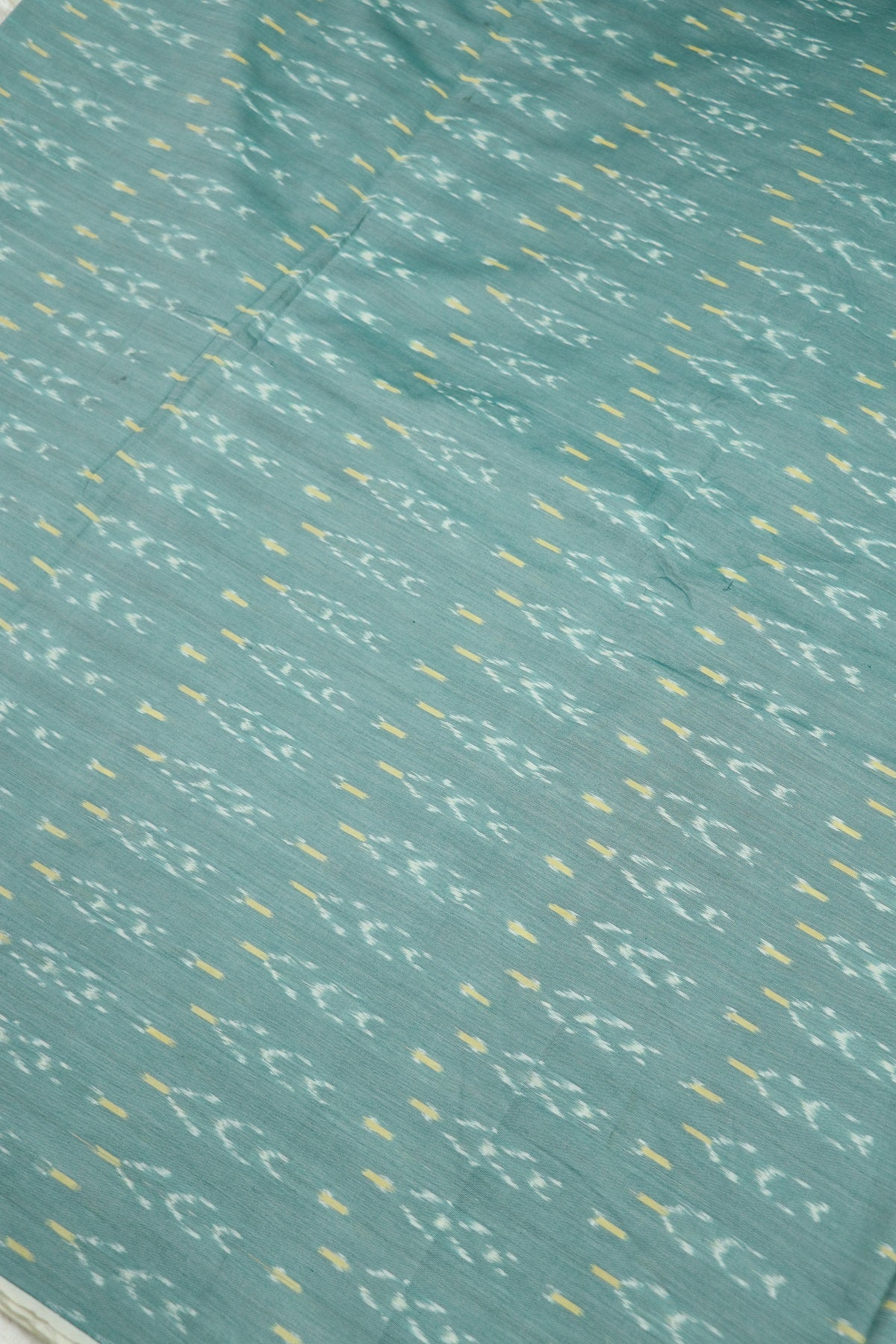Dusty Sea Green Mercerised Ikkat With Yellow & White Woven Designed Fabric