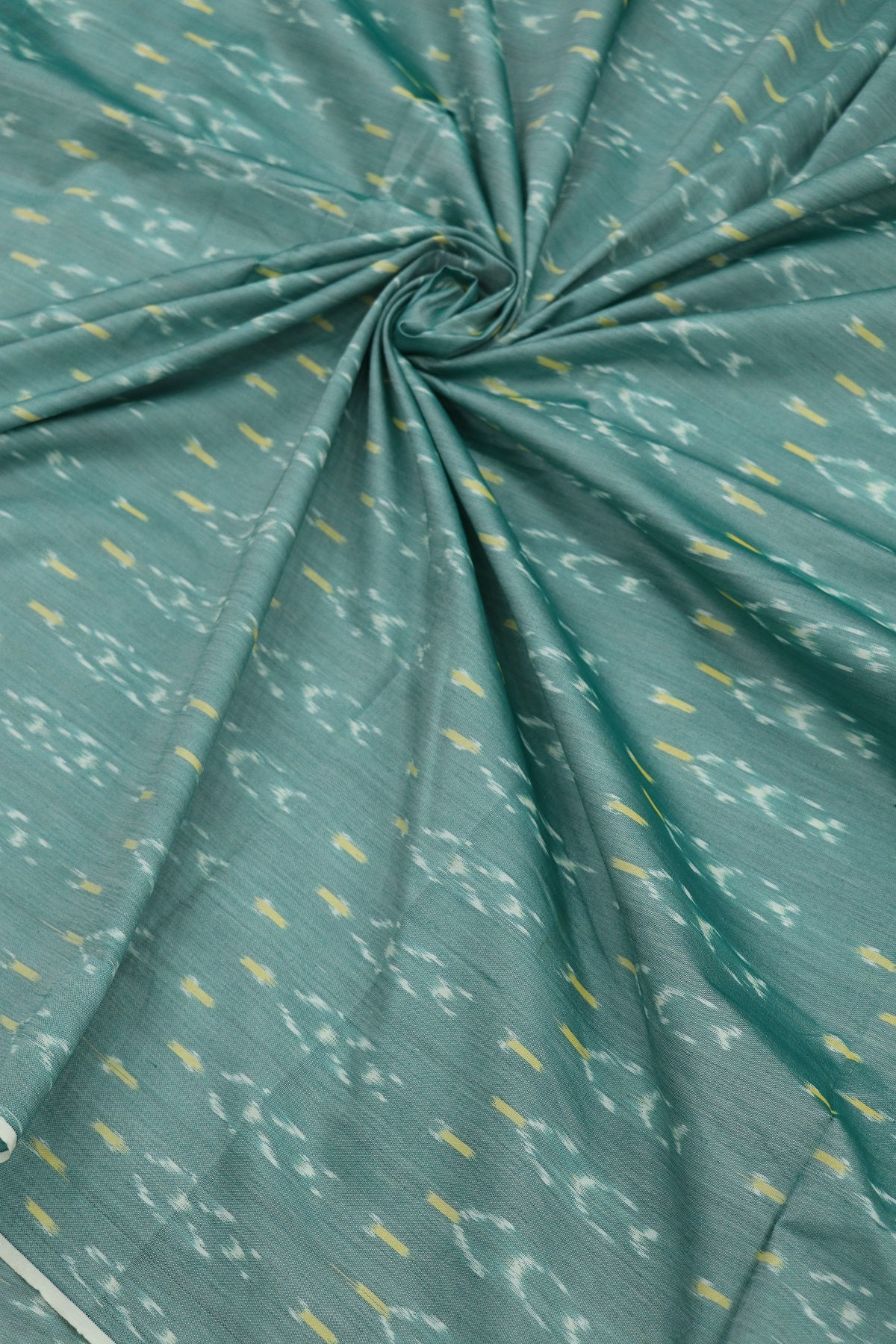 Dusty Sea Green Mercerised Ikkat With Yellow & White Woven Designed Fabric
